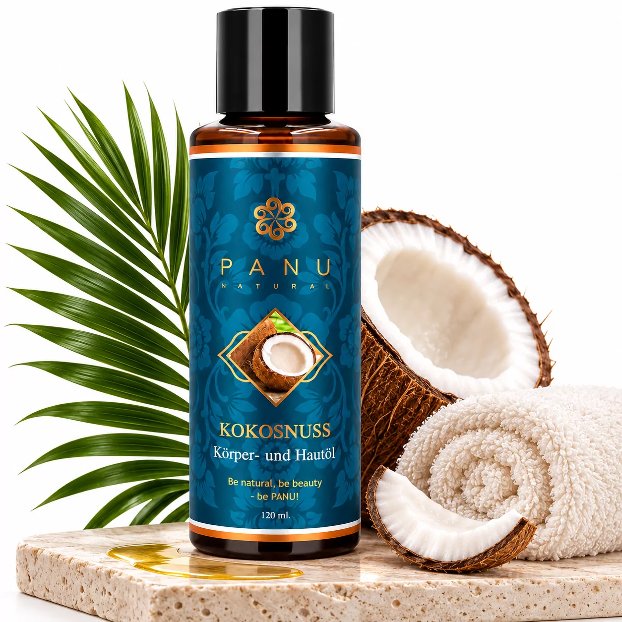 PANU Massageöl — hochwertiges Produktbild aus einem Partnerprojekt
